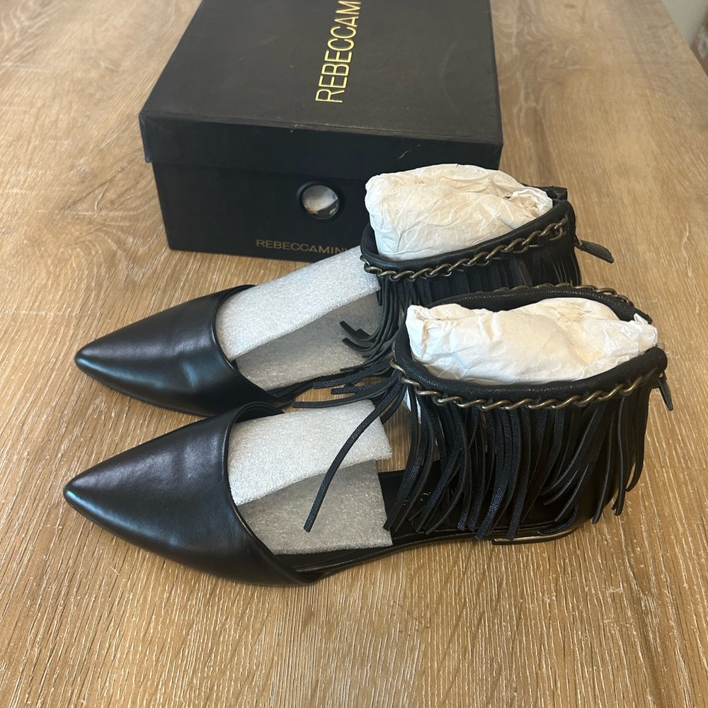 NWT Rebecca Minkoff Black Fringe Flats
